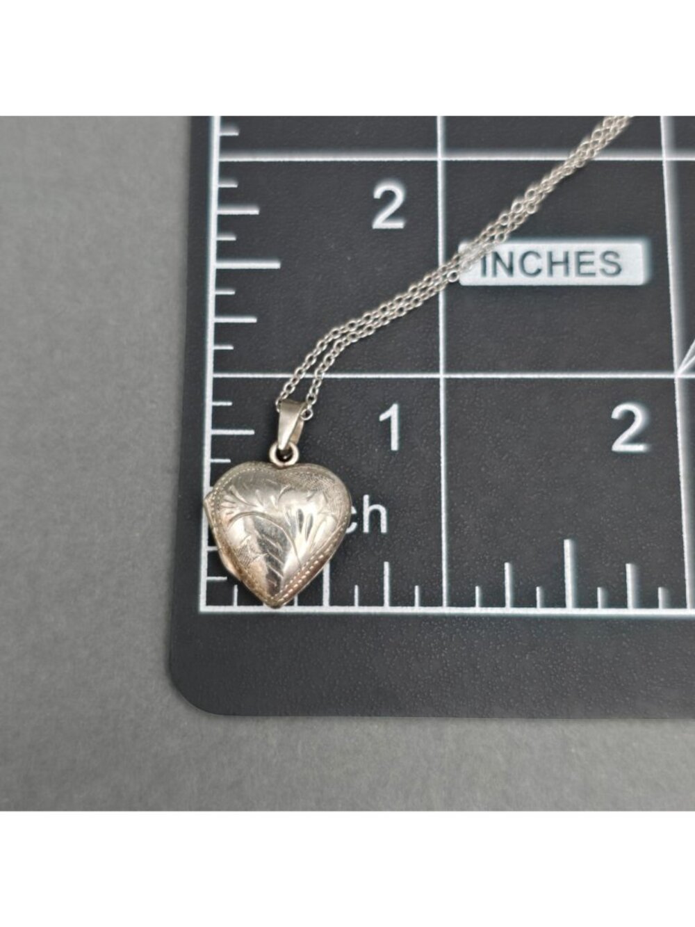 Sterling Silver Heart Locket Etched Floral Pendant Necklace 18"-20" - Picture 13 of 16